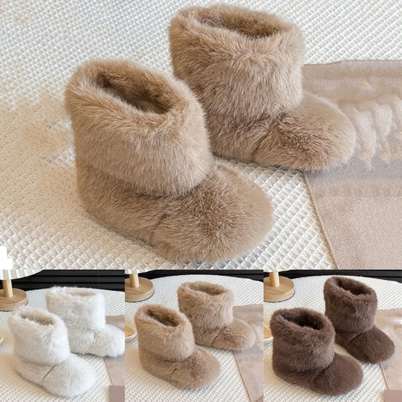 breaise Kids Boys Girls Faux Fleece Ankle Bootie Thick Plush Lining Boots Slip-on House Shoes Anti-Slip Sole