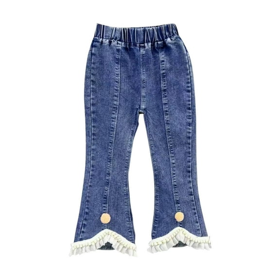 breaise Kids Girls Jeans Casual Ruffle Bell-Bottoms Denim Pants Mid Waist Flared Trousers