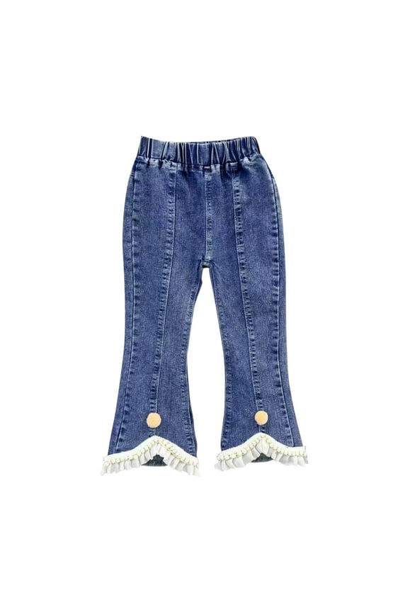Kids Girls Jeans Casual Ruffle Bell-Bottoms Denim Pants Mid Waist Flared Trousers