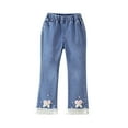 thumbnail image 1 of breaise Kids Girls Jeans Casual Solid Color Ruffle Bell-Bottoms Denim Pants Toddler Girls Mid Waist Flared Trousers, 1 of 3
