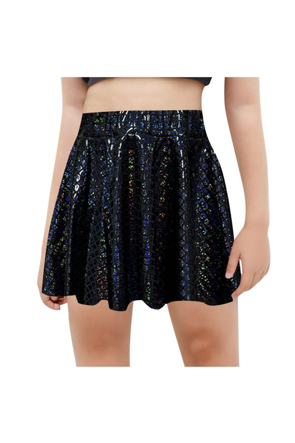 Kids Girls Shiny Metallic Pleated Skirt Sparkly A-Line Mini Skort Ballet Gymnastics Dance Skirt Latin Jazz Modern Dancewear