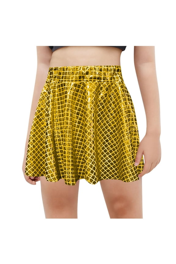 Kids Girls Shiny Metallic Pleated Skirt Sparkly A-Line Mini Skort Ballet Gymnastics Dance Skirt Latin Jazz Modern Dancewear