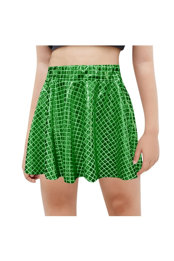 Kids Girls Shiny Metallic Pleated Skirt Sparkly A-Line Mini Skort Ballet Gymnastics Dance Skirt Latin Jazz Modern Dancewear