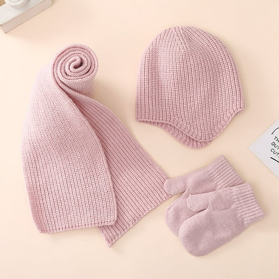 breaise Kids Winter Knit Beanie Hat Scarf Gloves Set for Toddler Girls Boys with Pompom,Child Fleece Lining Hat Scarf Gloves