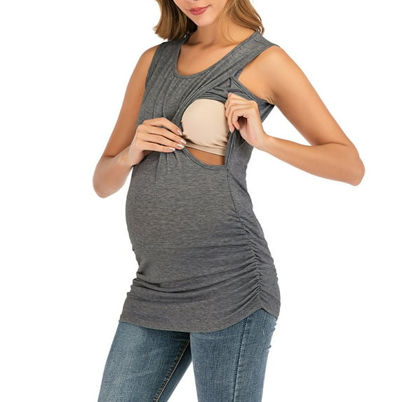 breaise Lightning Deals 2024 Women's Maternity Nursing Tank Tops Sleeveless Breastfeeding Shirts Double Layer Summer Pregnancy Ruched Basic Tops Maternity Shirt Vest Pregnancy Clothes