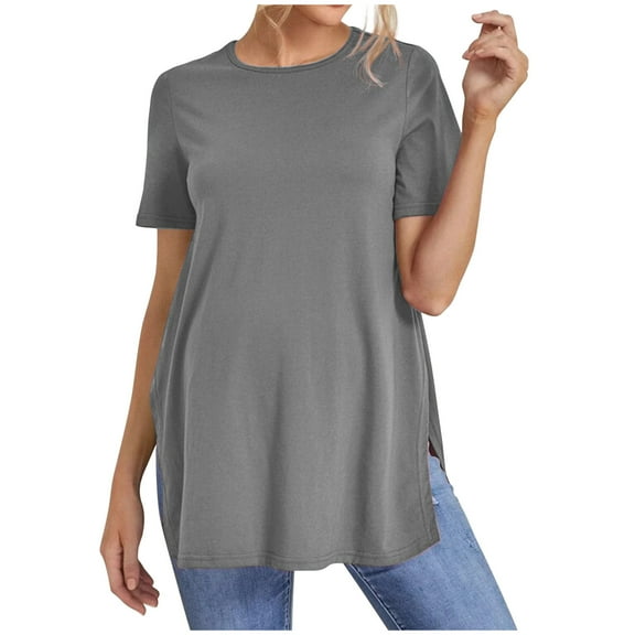 breaise Women's Maternity Shirts Split Hem Nursing T-Shirts Casual Short Sleeve Loose Fit Tunic Tops Tee Oversized Pregnancy Tunic Summer Crewneck Plus Size Gym Workout Top