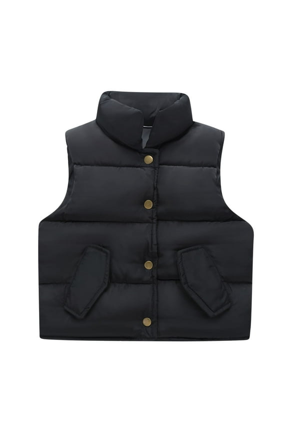 Little Boys Girls Puffer Vest Kids Button Padded Gilet Stand Up Collar Winter Warm Quilted Jackets Fashion Outwear 2-9 Years