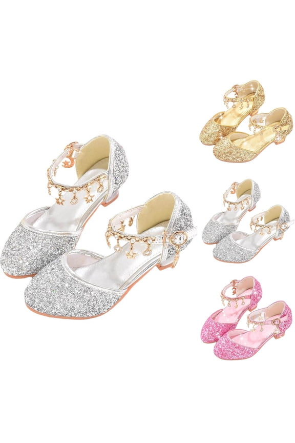 Little Kids Girls Dress Pumps Glitter Sequins Princess Low Heels Princess Dress Shoes Party Dance Shoes Rhinestone Sandals