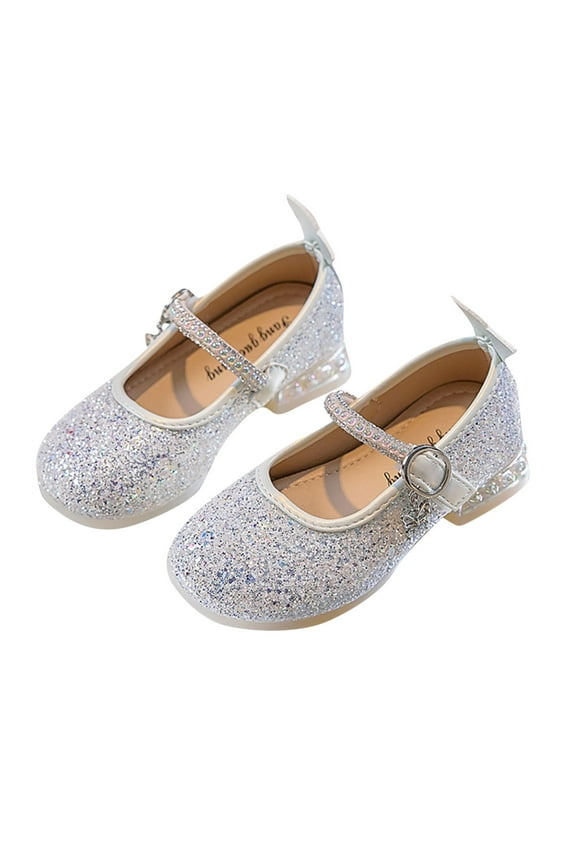 Little Kids Girls Dress Pumps Glitter Sequins Princess Low Heels Princess Dress Shoes Party Dance Shoes Rhinestone Sandals