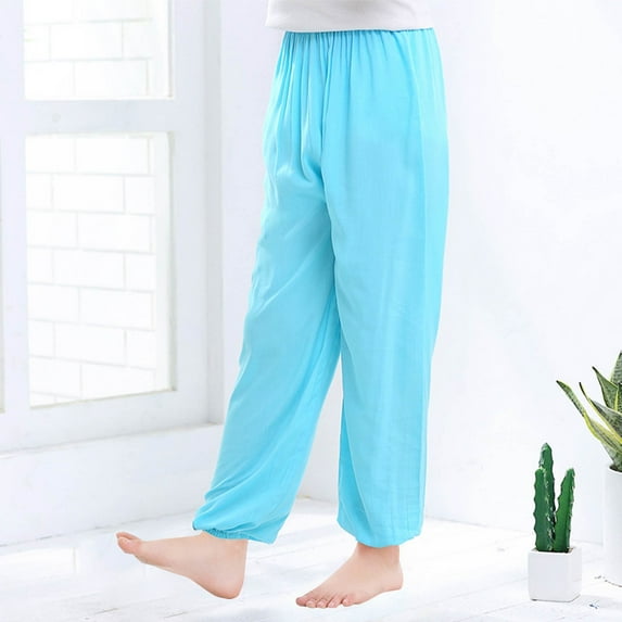 breaise Lounge Pants for Girls Boys Summer Lantern Pants Casual Lightweight Jogger Trouses Elastic Waisted Palazzo Harem Pants with Pockets