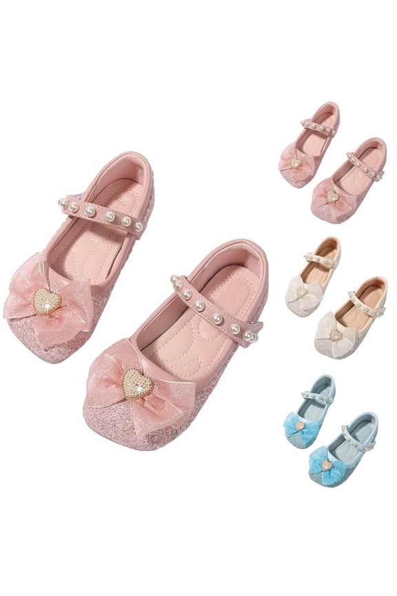 Mary Jane Flats for Toddler Girls Glittery Dress Princess Wedding Ballet Shoes Cute Bow Flat for School Wedding Party