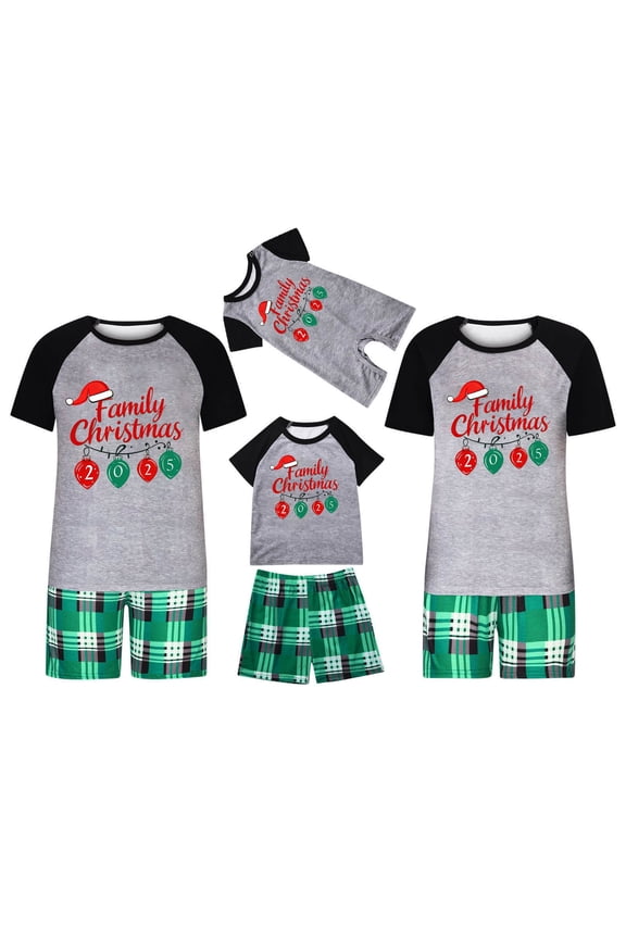 Matching Family Christmas Pajamas Merry Xmas Short Sleeve Christmas Pajamas for Family Tees and Shorts
