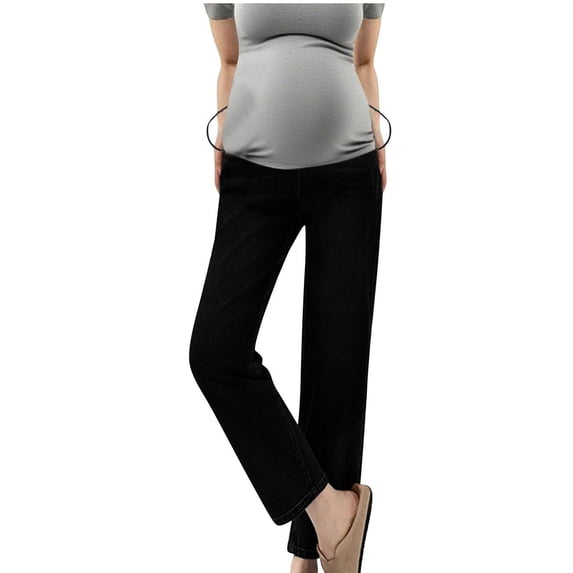 breaise Maternity Drawstring Wide Leg Jeans High Elastic Waisted Stretch Long Pants Loose Fit Trouser Jeans Denim Pants L Black