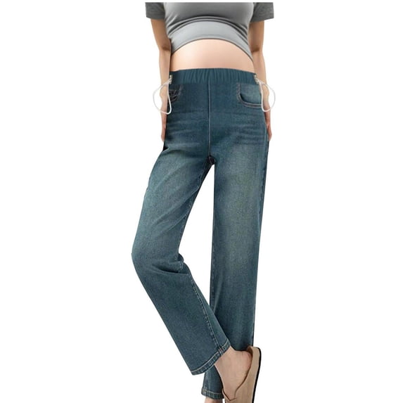 breaise Maternity Drawstring Wide Leg Jeans High Elastic Waisted Stretch Long Pants Loose Fit Trouser Jeans Denim Pants XL Blue
