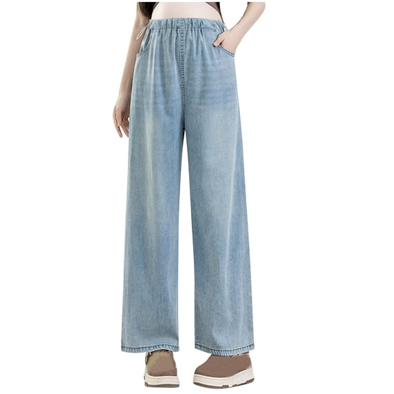 breaise Maternity Drawstring Wide Leg Jeans High Elastic Waisted Stretch Long Pants Loose Fit Trouser Jeans Denim Pants XL Light Blue