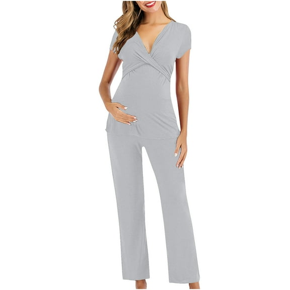 breaise Maternity Jumpsuits for Women Summer Short Sleeve V Neck Maternity Overalls Sleeveless Wide Leg Bid Overalls Rompers Solid Jumpsuits