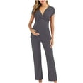 thumbnail image 1 of breaise Maternity Jumpsuits for Women Summer Short Sleeve V Neck Maternity Overalls Sleeveless Wide Leg Bid Overalls Rompers Solid Jumpsuits, 1 of 4