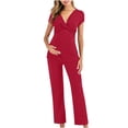 thumbnail image 1 of breaise Maternity Jumpsuits for Women Summer Short Sleeve V Neck Maternity Overalls Sleeveless Wide Leg Bid Overalls Rompers Solid Jumpsuits, 1 of 4