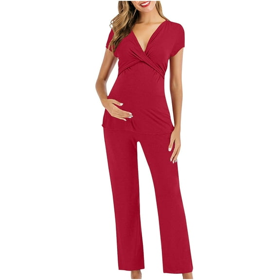 breaise Maternity Jumpsuits for Women Summer Short Sleeve V Neck Maternity Overalls Sleeveless Wide Leg Bid Overalls Rompers Solid Jumpsuits