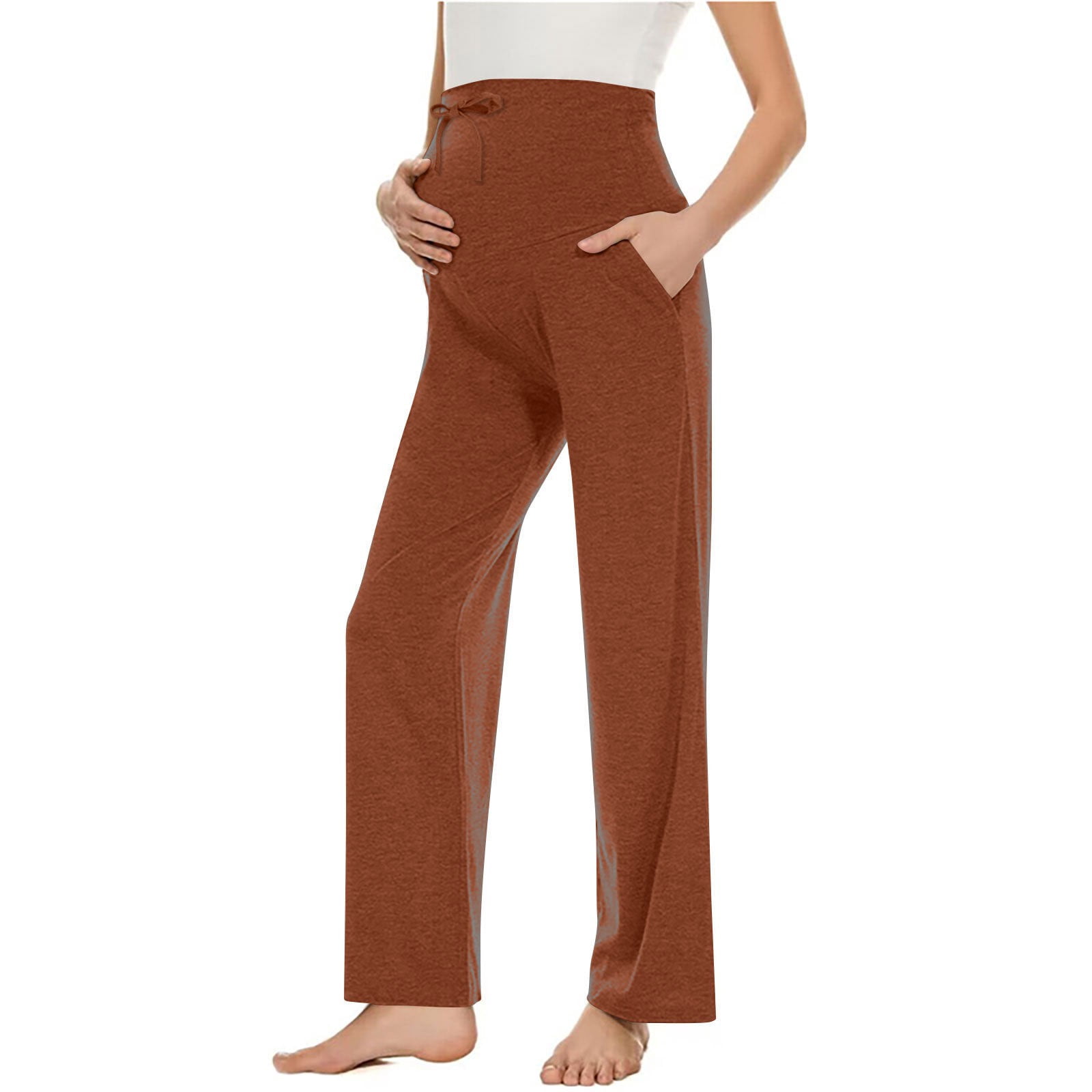 3 Pack Women's Maternity Pants - Over The Belly Stretchy Wide Leg Lounge Pants With Pockets