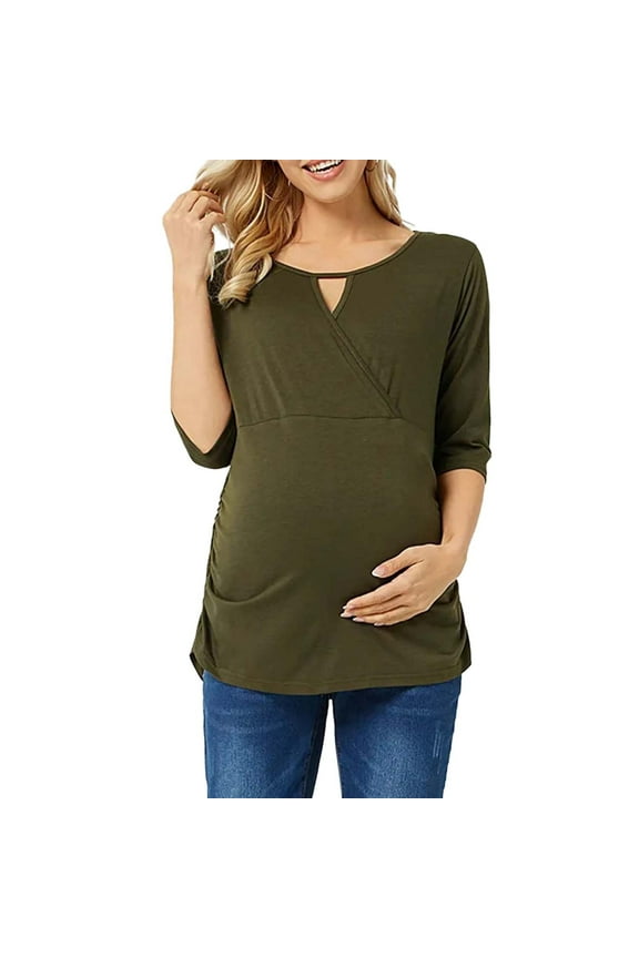 Maternity Shirt Half Sleeve Wrap V Neck Blouse Women Hollow Out Nursing Tshirt