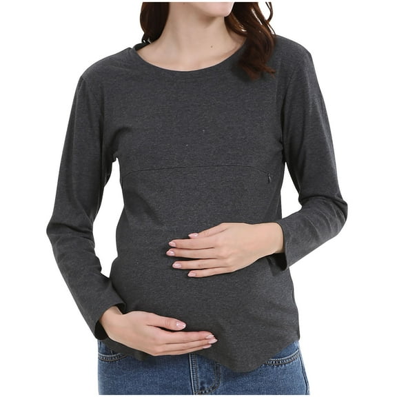 breaise Maternity Shirts for Breastfeeding, Women's Long Sleeve Maternity Tops Plus Size Tunic Shirt Casual Pregnancy Blouse