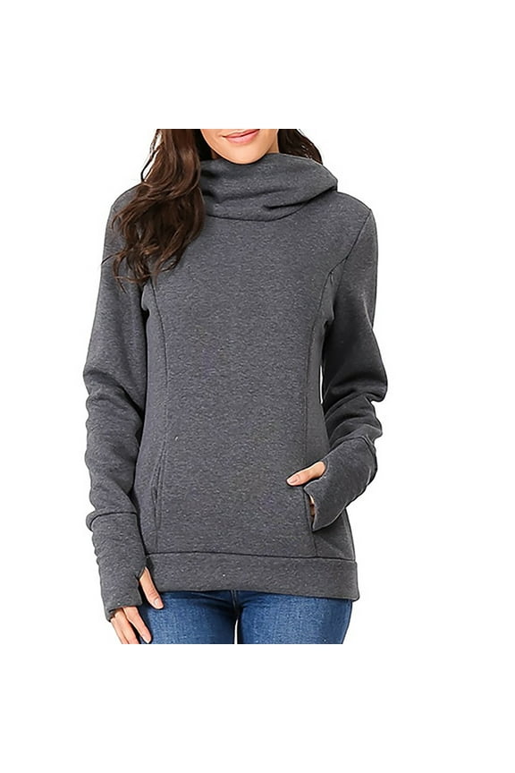 Maternity Sweatshirts Lapel Half Zip Thermal Fleece Breastfeeding Pullover Fall and Winter Pregnancy Nusring Clothes with Thumbholes & Kangaroo Pocket S-2XL