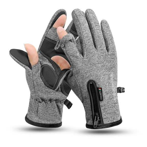 breaise Men’s Winter Warm Touchscreen 2-Finger-Less Thermal Slim Cut Anti-Slip Suede Gloves for Cold Weather Men Cycling