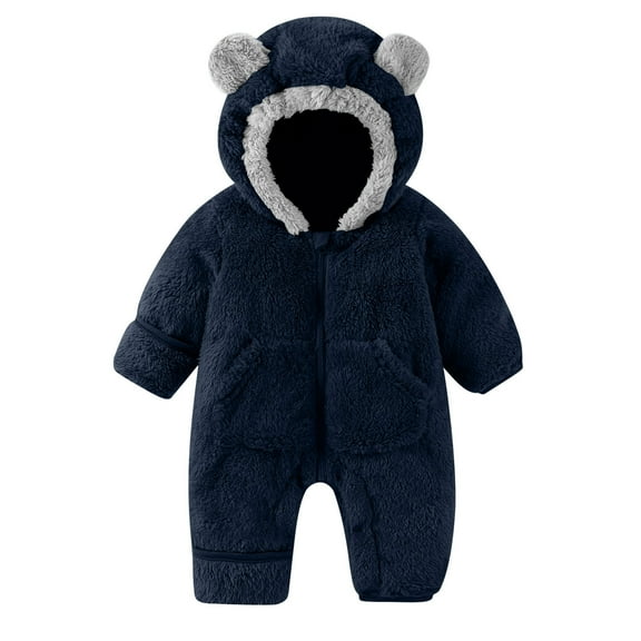 breaise Newborn Baby Bear Outfit With Fold-Over Mittens and Footies Girls Boys Winter Fleece Clothes Hooded Romper Snowsuit
