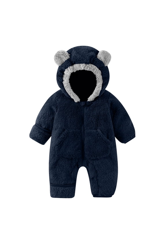 Newborn Baby Bear Outfit With Fold-Over Mittens and Footies Girls Boys Winter Fleece Clothes Hooded Romper Snowsuit