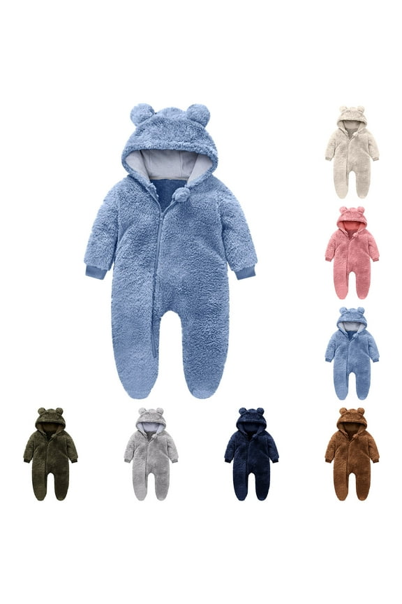 Newborn Baby Jumpsuit Warm Hooded Fleece Rompers Long Sleeve Onesies Outwear Outfits Winter Fleece Clothes
