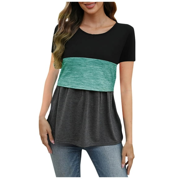 breaise Nursing Tops for Breastfeeding,Women's Double Layer Breastfeeding shirts Summer Short Sleeve Postpartum Clothes Comfortable Loose-Fit Mama Clothes