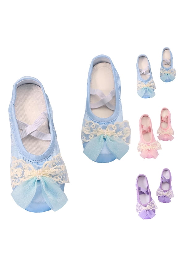 Satin Ballet Shoes for Girls Dance Practice Slippers Split Soft Leather Flat Shoes