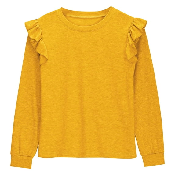 breaise Shirts for Girls Long Sleeve Casual Tunic Tops Cute Ruffer Solid Blouses Loose Fit Crewnecks Tee Shirt