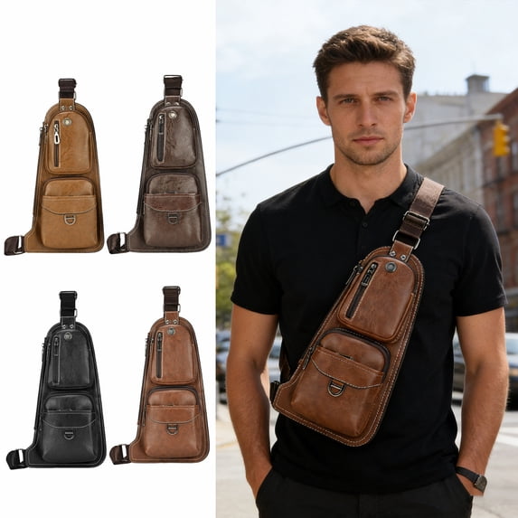 breaise Small Sling Backpack Crossbody Sling Bag for Women Men PU Leather Chest Bag Daypack Fanny Pack Cross Body Bag