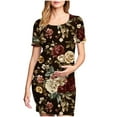 thumbnail image 1 of breaise Solid Color & Floral Side Ruch Maternity Dress Crew Neck Bodycon Dress Short Sleeve Baby Shower Dress Casual Lounge Pregnancy Dress Daily Wear, 1 of 6