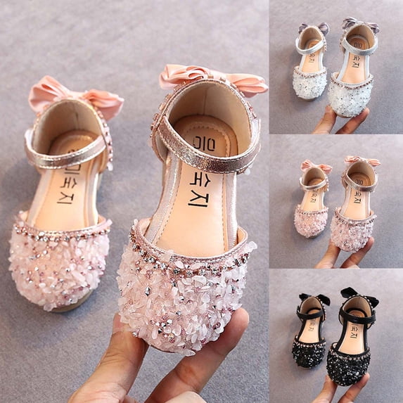 breaise Sparkle Princess Flat Shoes for Toddler Girls Slip-on School Party Dress Shoes Fashon Rhinestone Pearl Birthday Shoes