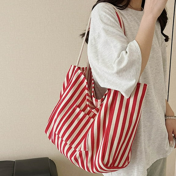 breaise Striped Canvas Tote Handbag for Women Vertical Stripe Large Capacity Shoulder Bag for Shopping Travel