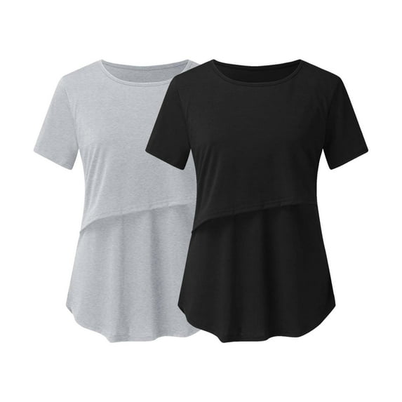 breaise Summer Breastfeeding Tees, Women 2 Pack Short Sleeves Nursing Tops Comfort Double Laye Breastfeeding Nursing Shirts Lightweight Soft Tshirt Mama's Clothes