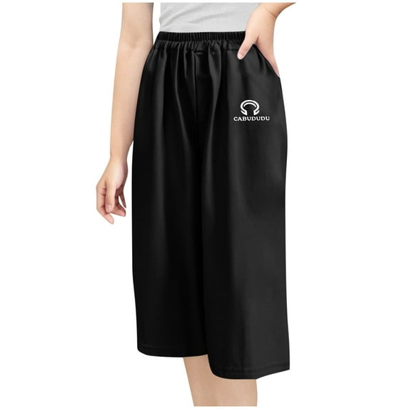 breaise Summer Girls Casual Capri Pants Baggy Lounge Wide Leg Pants Kids Sliod Croped Pants with Pockets