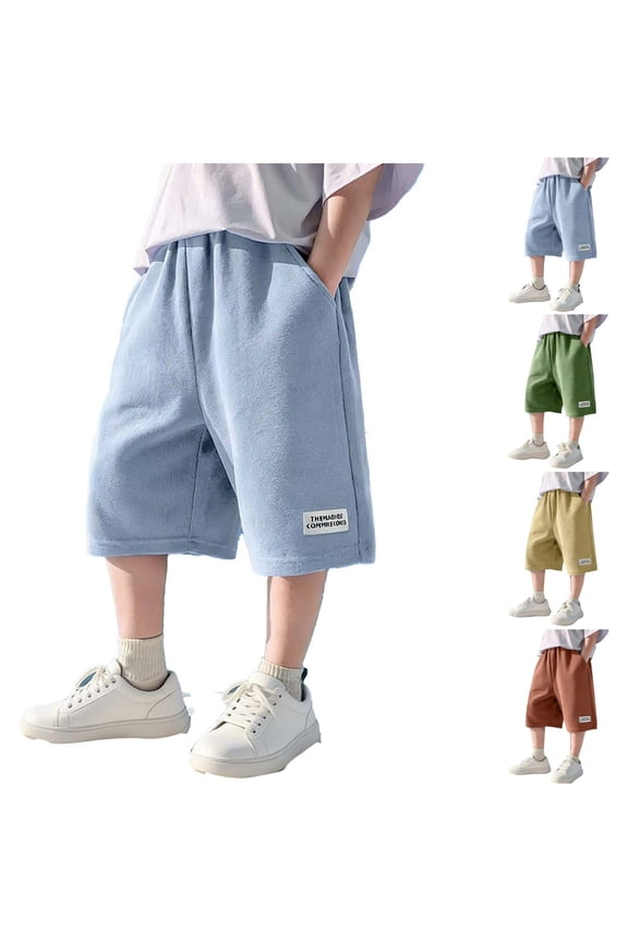 Sweat Shorts for Kids Boys High Waist Workout Pants Casual Solid Color Lounge Shorts with Pockets