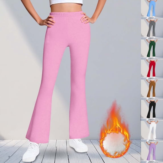 breaise Teen Girls Flared Pants Warm Fleece Lined Yoga Pants Butt Lift High Waisted Pants Fashionable Loose Sprots Leggings