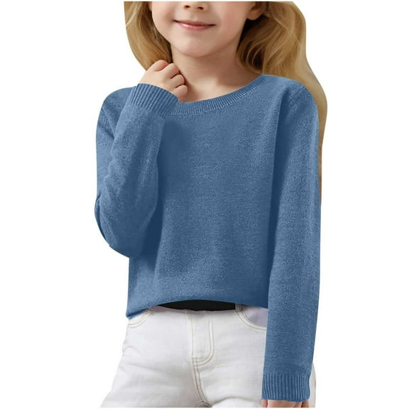 breaise Teen Girls Knit Sweaters Kids Trendy Solid Crew Neck Long Sleeve Pullover Jumper Tops 6-15Years