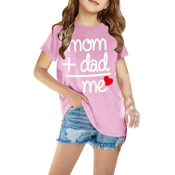 breaise Teens Boys Girls Shirts Funny Mom Dad Me Letter Print Tshirt Summer Short Sleeve Tops for Kids Casual Loose Fit Crewneck Tee Best Gift for Child,Girls Tshirt Under $5