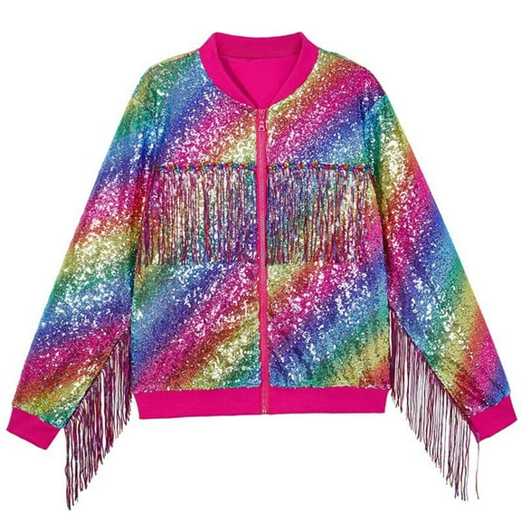 breaise Tessel Sequin Jacket for Kids Boys Girls Sparkly Bomber Jackets Trendy Zipper Shiny Coat Ladies Glitter Birthday Party Holiday Clothes