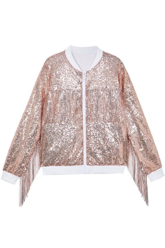 Tessel Sequin Jacket for Kids Boys Girls Sparkly Bomber Jackets Trendy Zipper Shiny Coat Ladies Glitter Birthday Party Holiday Clothes