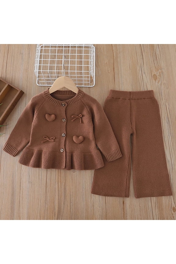 Toddler Baby Girl 2 Piece Set Fall/Winter Girls Outfits Knitted Ruffer Sweater Flared Pants Two-piece Sets