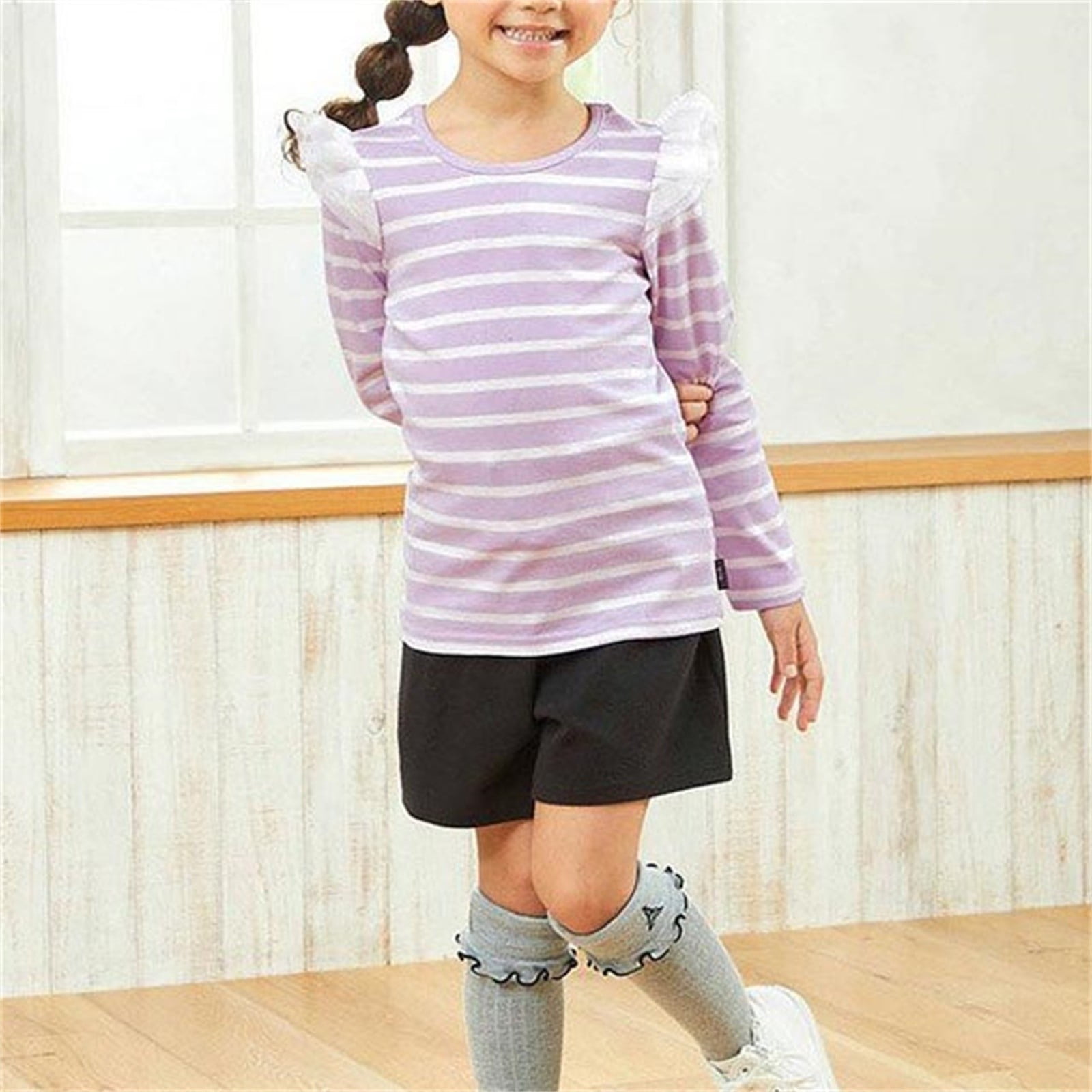 Toddler Girls Striped Pure Cotton T-shirt with Shorts- Blue