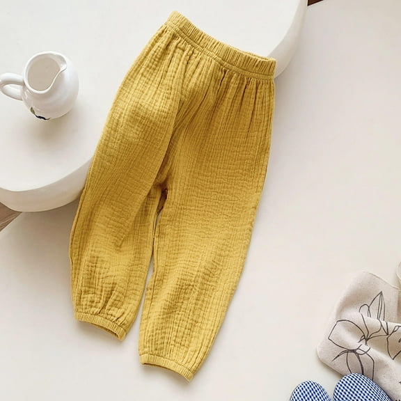 breaise Toddler Boy Girl Cotton Linen Pants Basic Plain Summer Jogger Trouses Lightweight Comfy Beach Pants