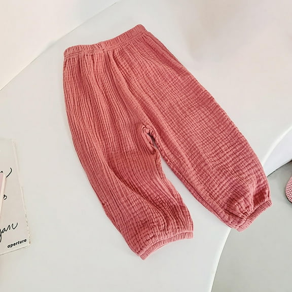 breaise Toddler Boy Girl Cotton Linen Pants Basic Plain Summer Jogger Trouses Lightweight Comfy Beach Pants